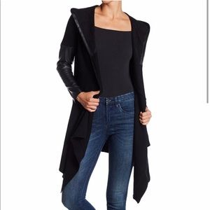 Black Faux Leather Sleeve Cardigan